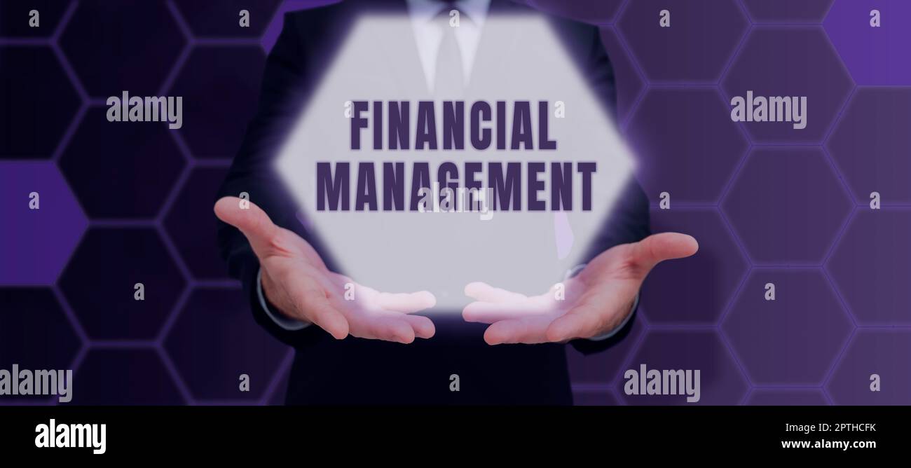 Hand writing sign Financial Management, Business overview efficient and effective way to Manage Money and Funds Stock Photo