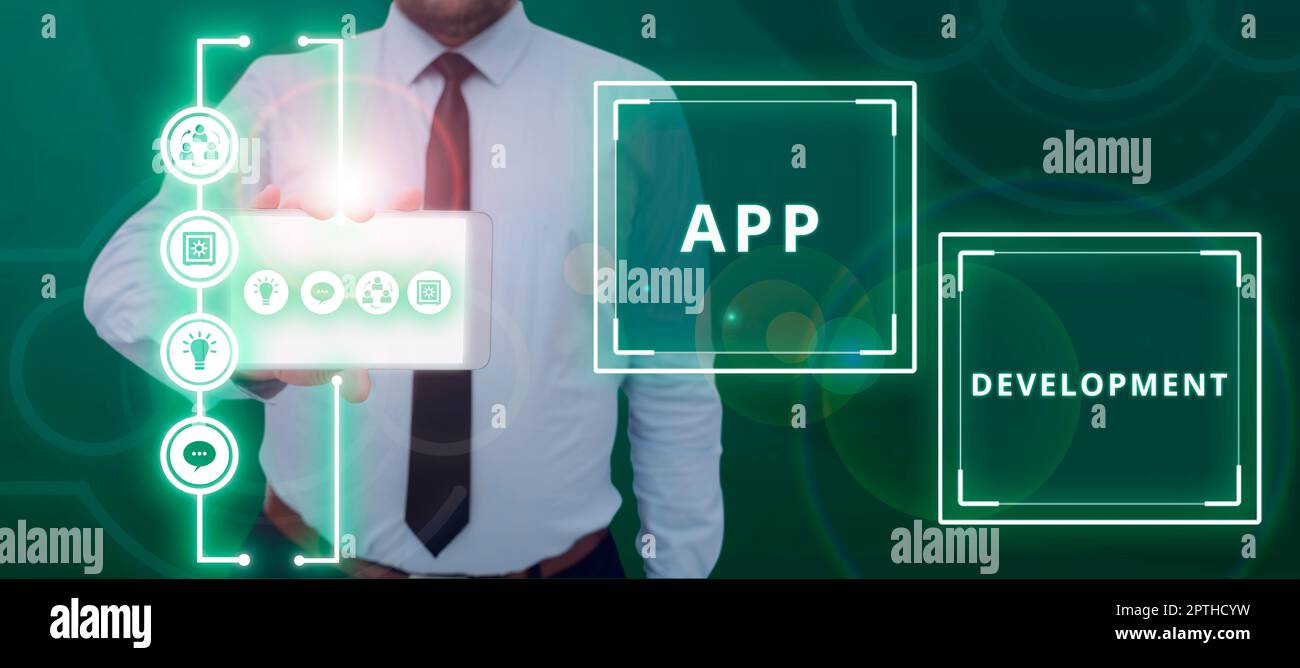 Text caption presenting App Development, Conceptual photo producing computer software with a specialized purpose Stock Photo