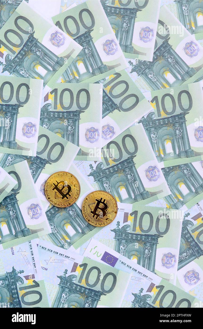 Bitcoins and euros, money and currency exchange rate concept Stock Photo -  Alamy