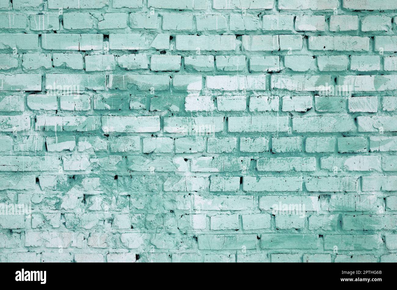 Square brick block wall background and texture. Painted in green Stock Photo