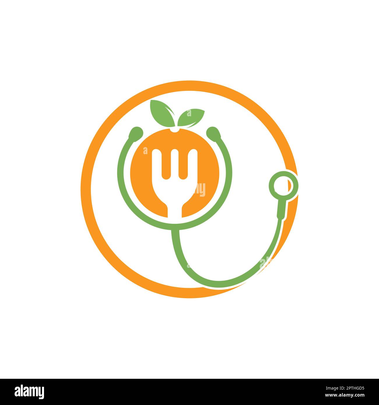 Medical food vector logo design template. Stethoscope and healthy food