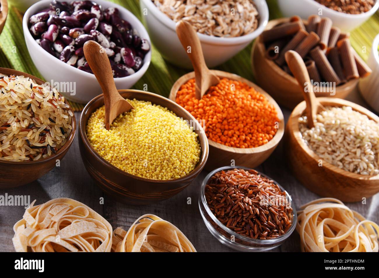 Composition with different kinds of dry food products Stock Photo Alamy