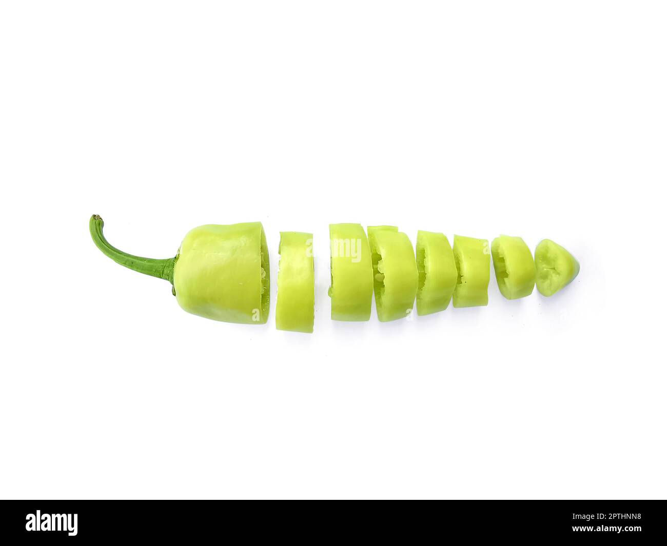 sliced green hot chili peppers isolated on white background Stock Photo ...