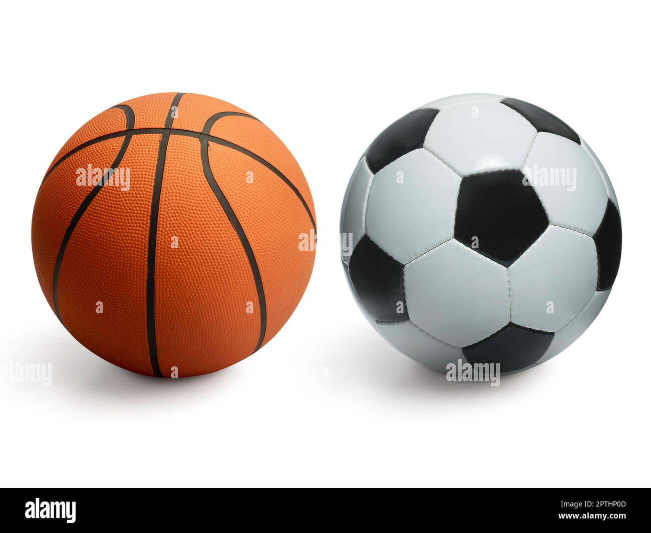 Basketball and football balls isolated on white Stock Photo Alamy