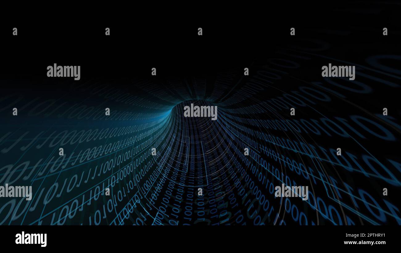 Driving Through Binary Data Tunnel Stock Photo