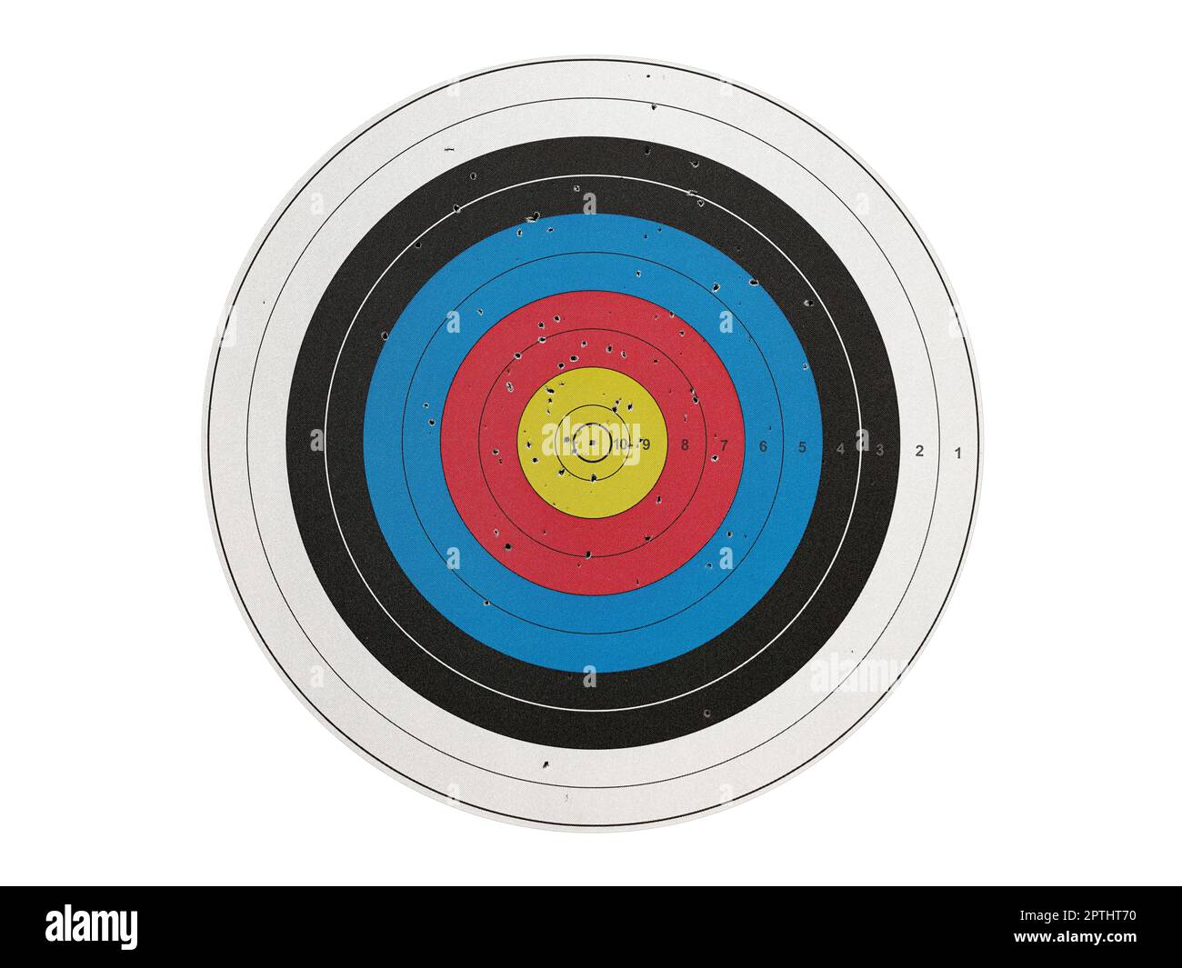 Numbered used dart board with number and full of dart holes Stock Photo