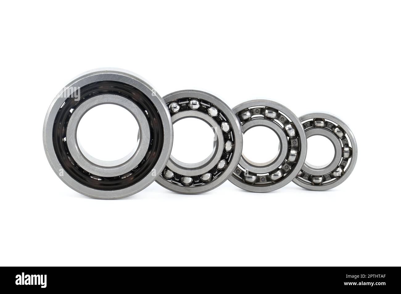 Set of various ball bearings on white background. Car bearings, auto