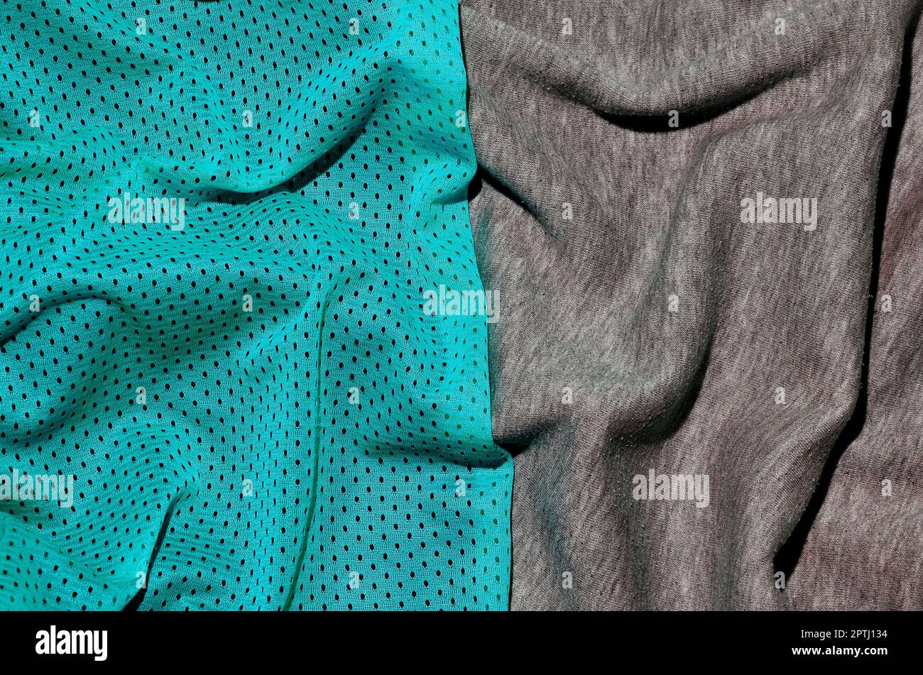 Top view of cloth textile surface. Close-up rumpled heater and knitted ...