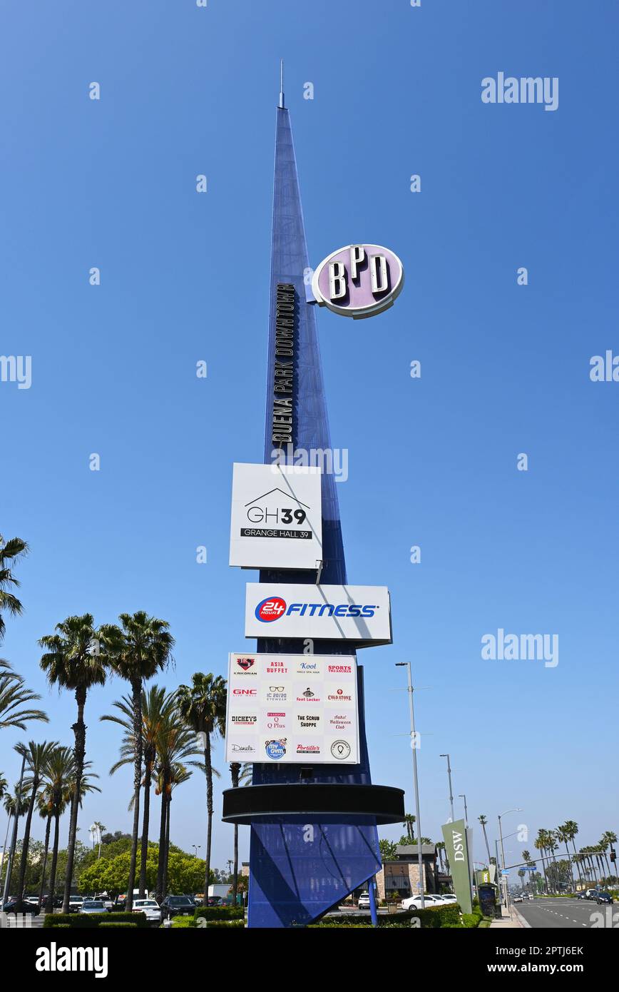 BUENA PARK, CALIFORNIA 27 APR 2023 Sign at Buena Park Downtown