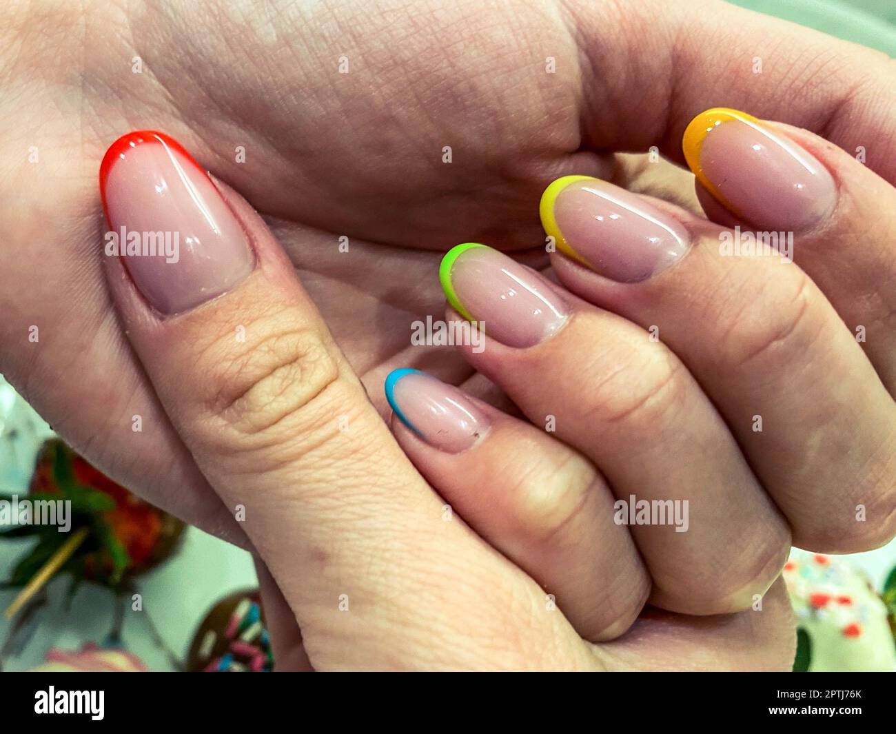Premium Photo | Manicure on short and multicolored nails