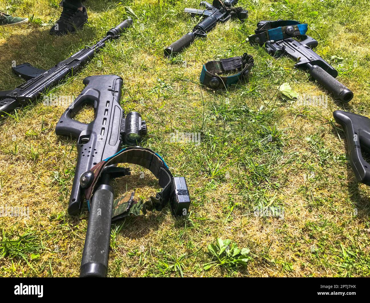 Black iron metal army military machine guns, small arms for soldiers