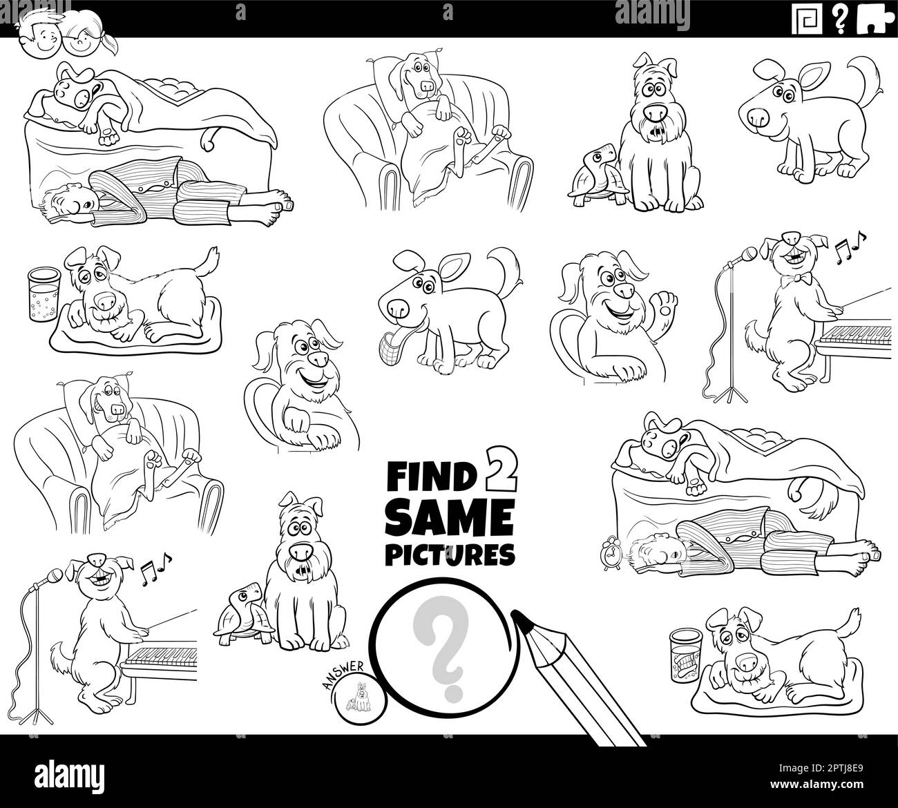 find two same comic dog characters game coloring page Stock Vector ...