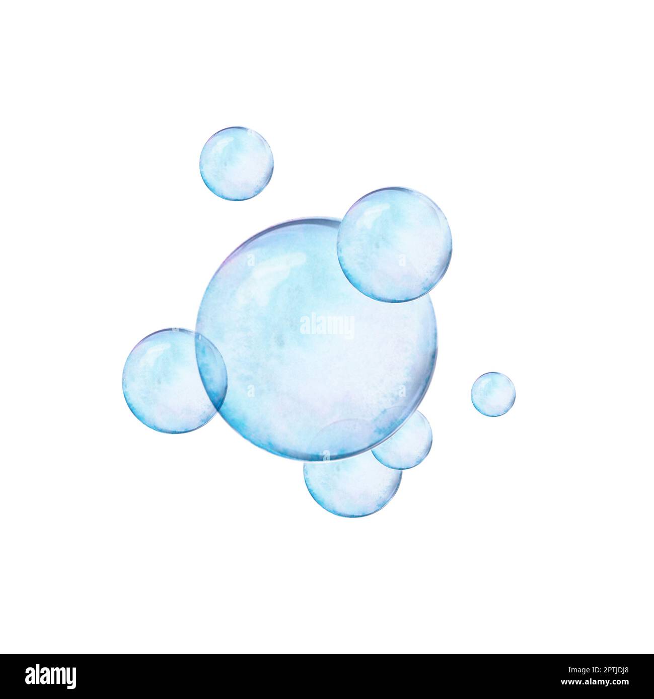Watercolor drawn set of air bubbles on white background. Transparent