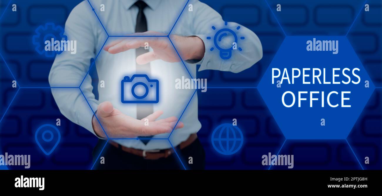 Conceptual display Paperless Office, Concept meaning work environment