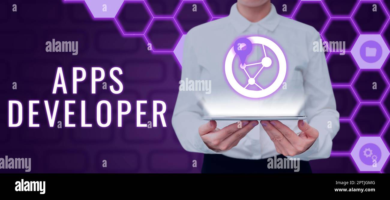 Text showing inspiration Apps Developer, Business idea Graphic artist Software Programmer and Analyst Experts Stock Photo
