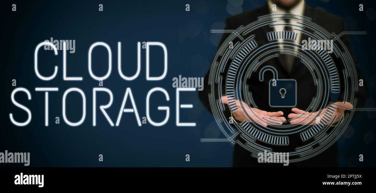 Hand writing sign Cloud Storage, Concept meaning computing connect devices to cloud data on remote storage Stock Photo