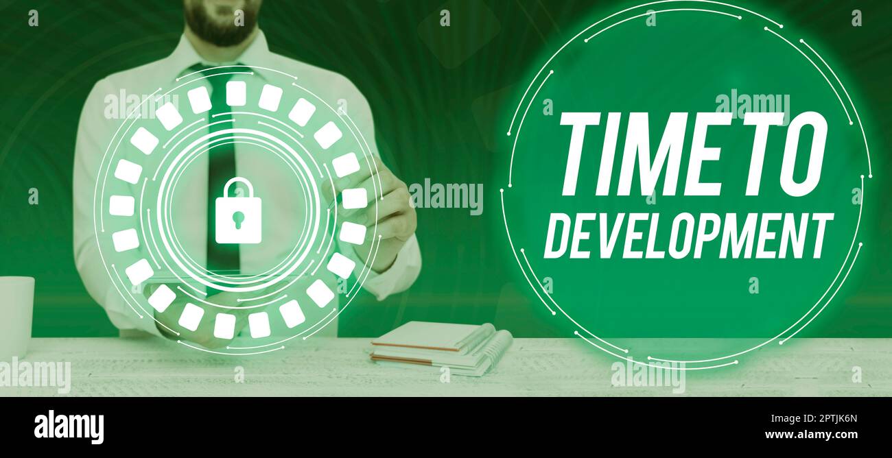 Text caption presenting Time To Development, Business approach a length ...