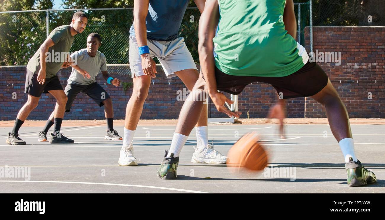Basketball, team and fitness game outdoor training in a workout
