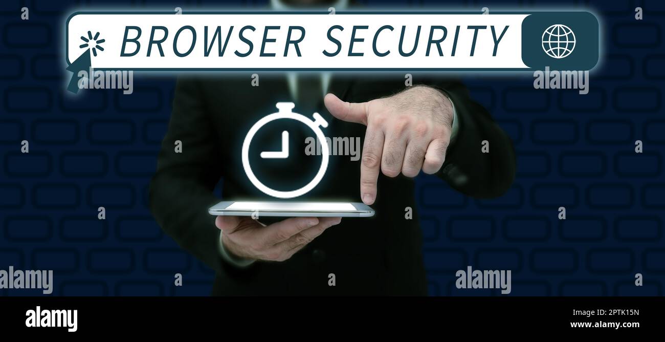 Text caption presenting Browser Security, Conceptual photo security to web browsers in order to protect networked data Stock Photo