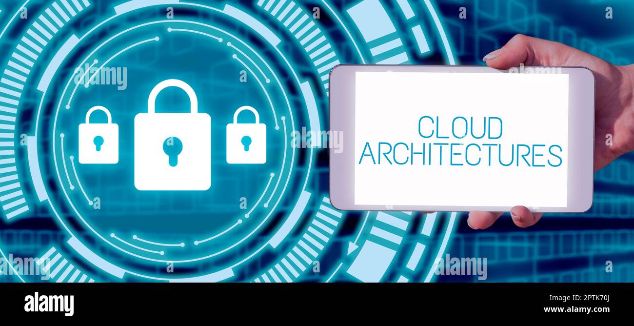 Hand writing sign Cloud Architectures, Word Written on Various Engineered Databases Softwares Applications Stock Photo