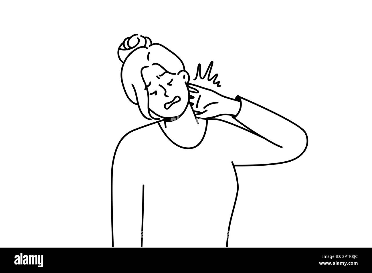 Unhealthy young woman suffer from neck pain after sedentary work