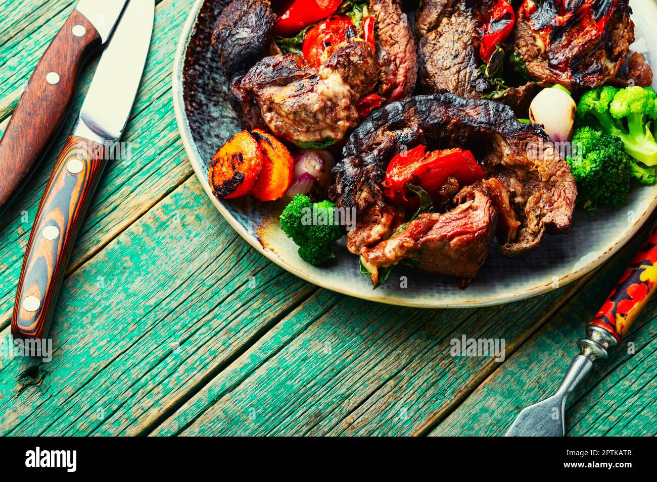 Deep Fly Meat Deep fried meat with vegetable garnish. Roasted smoked meat and ...