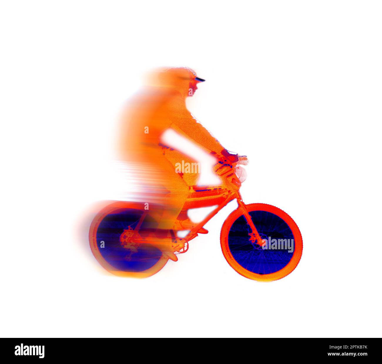 Bike drive, bike ride, wheelman. Blurred unrecognizable people. . Illustration of thermal image. Stock Photo