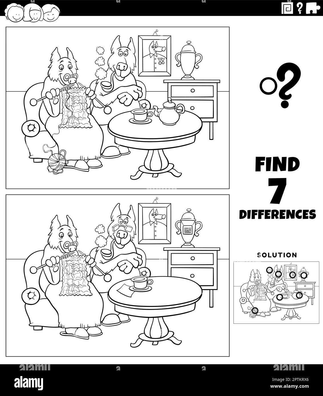 differences game with cartoon senior dogs coloring page Stock Vector ...