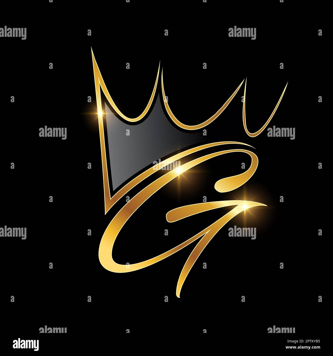 Gold Monogram Crown Logo Initial Letter G Stock Vector
