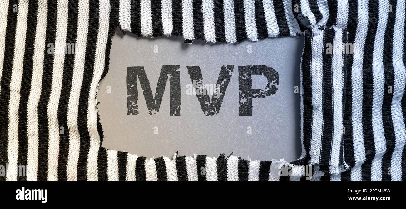 Sign displaying Mvp, Word for Investment Strategy to purchase shares with other investors Stock Photo