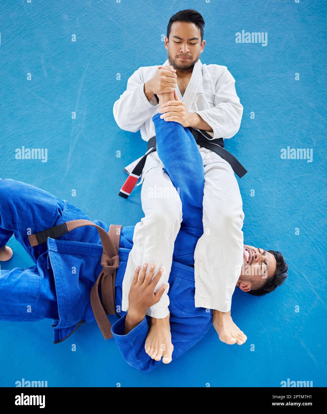 Karate, fight and top view for martial arts sports competiotion or