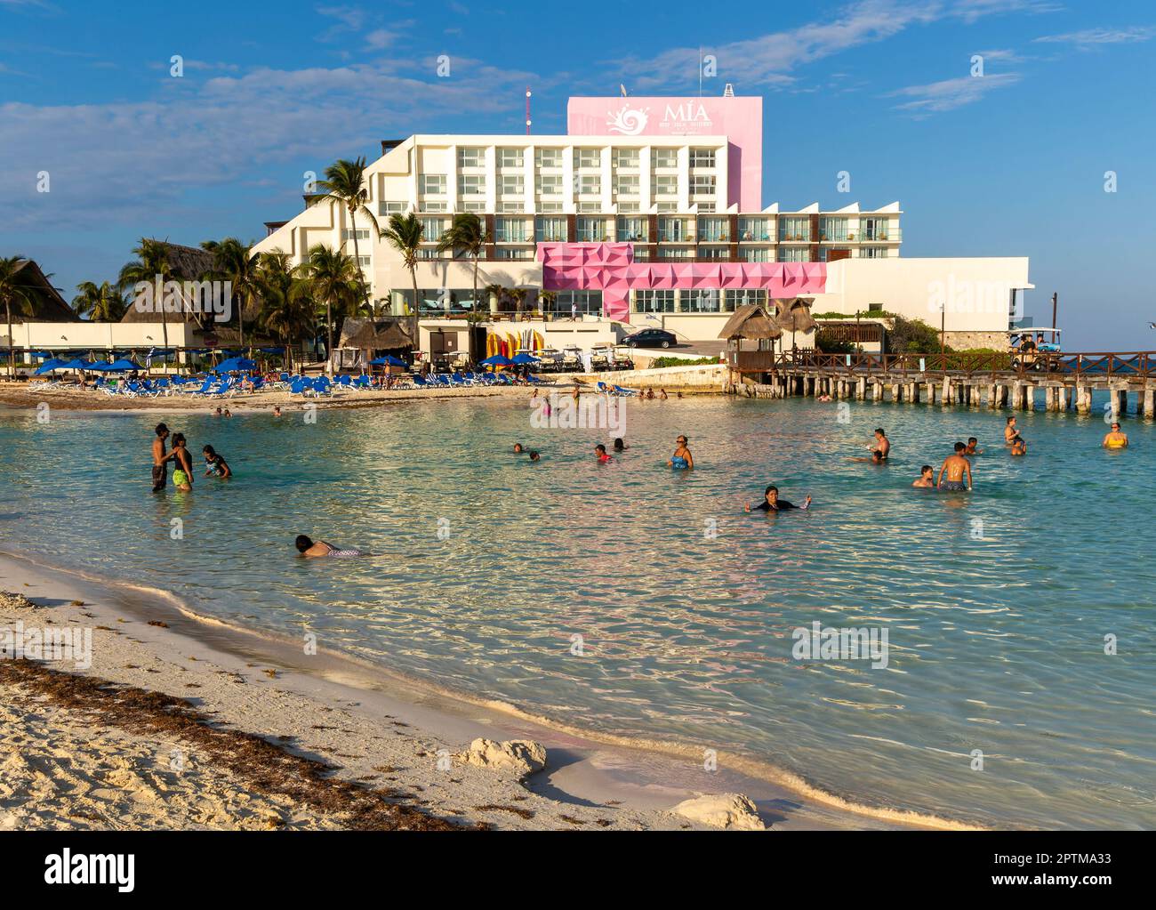 People bathing in lagoon at Mia Reef Hotel, Isla Mujeres, Caribbean