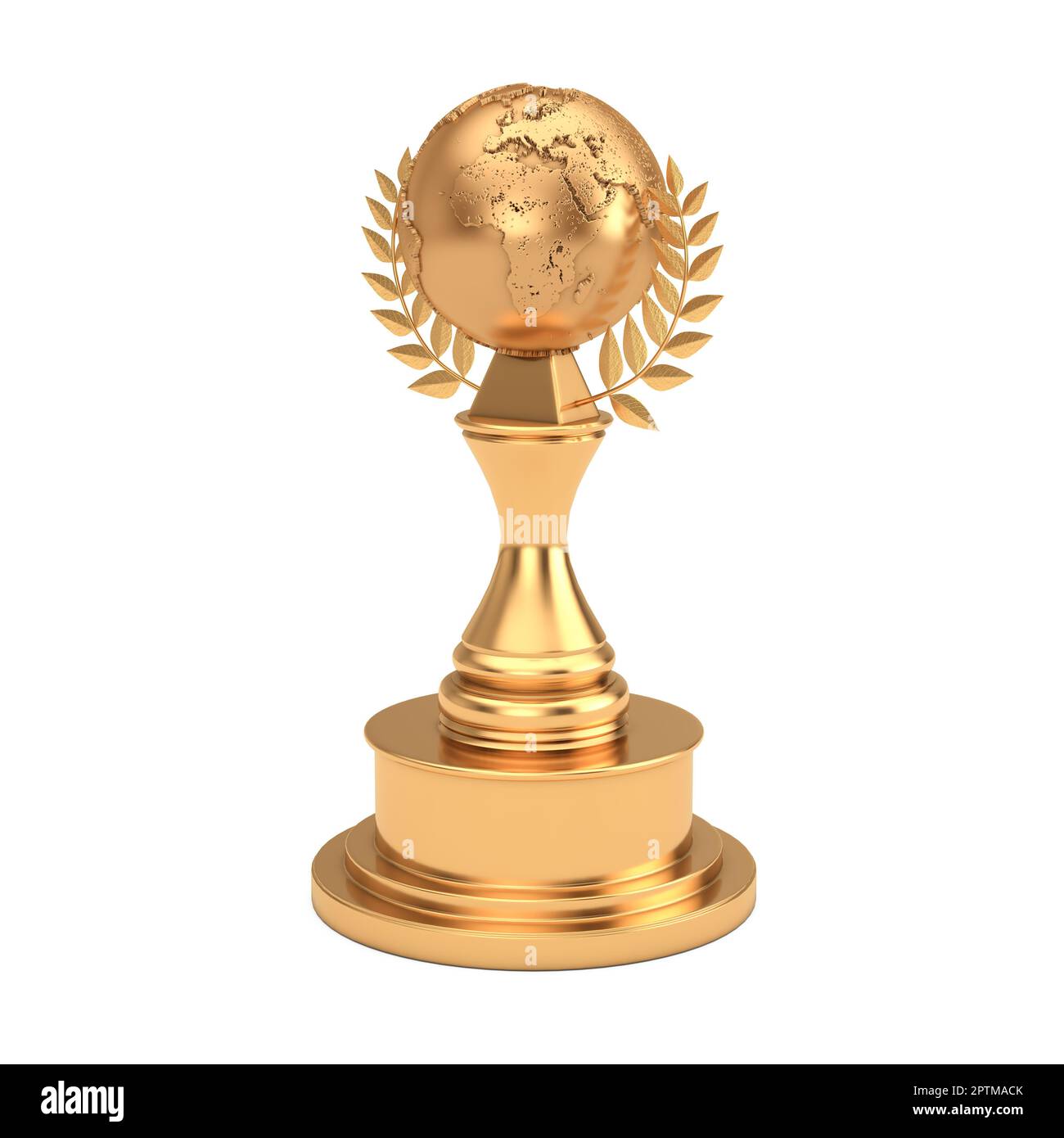 Golden Award Trophy with Golden Earth Globe and Laurel Wreath on a ...