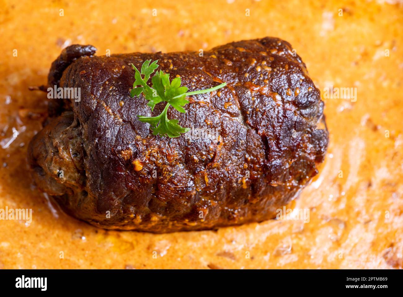 german meat roulade in a casserole Stock Photo