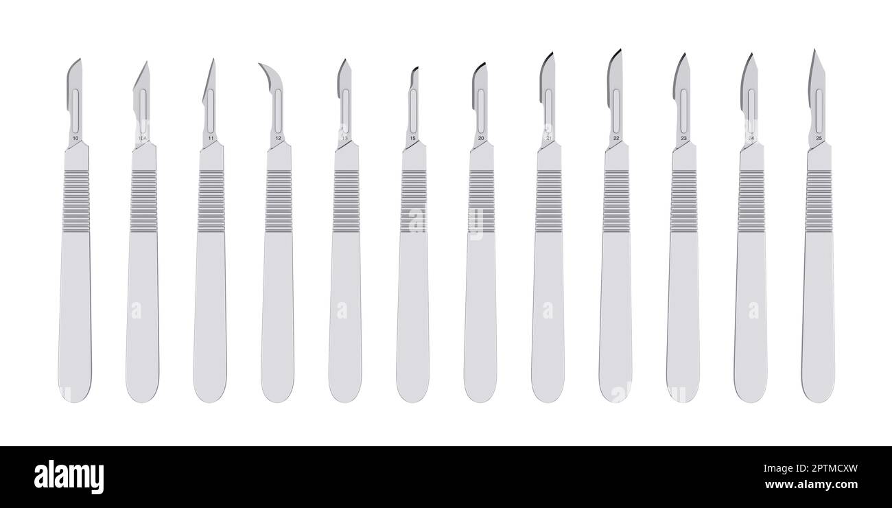 Set of Hygienic Surgical Scalpel Blades Bisturi on a white background ...