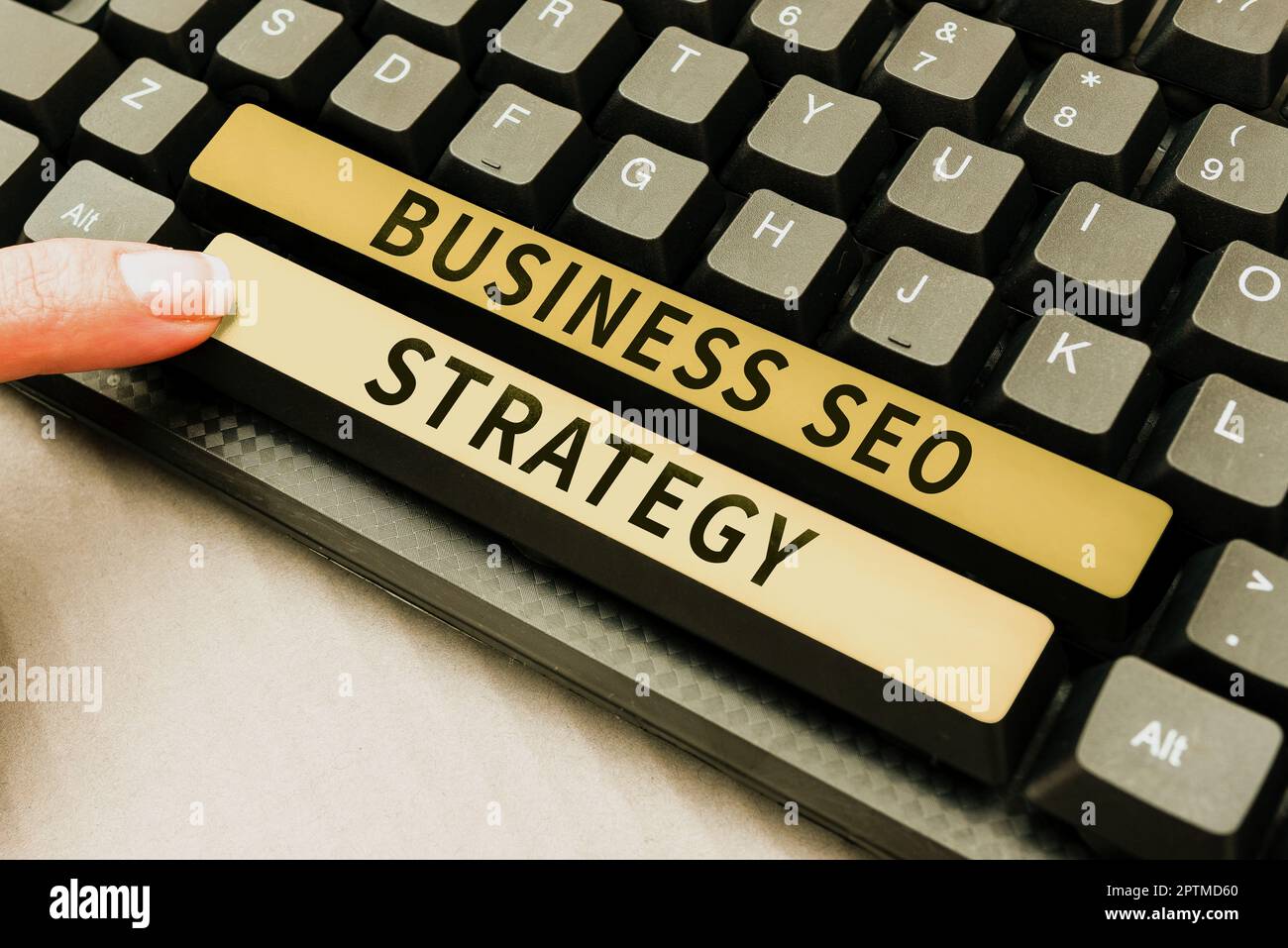 Text caption presenting Business Seo Strategy, Business overview Optimization of website to rise the number of visits Stock Photo