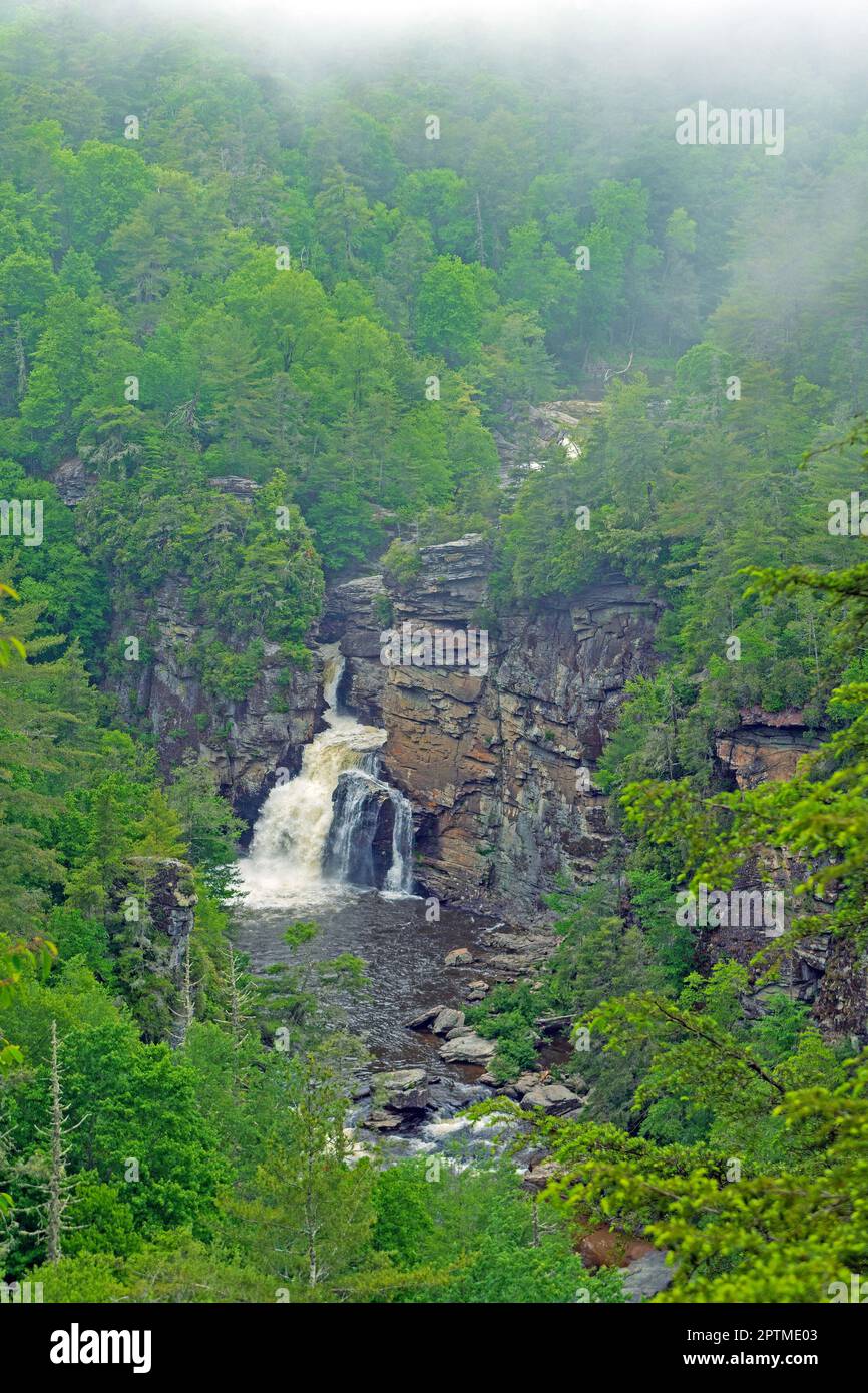 Waterfall and Rocks in a Mountain Fog at the Linville in North Carolina Stock Photo Alamy