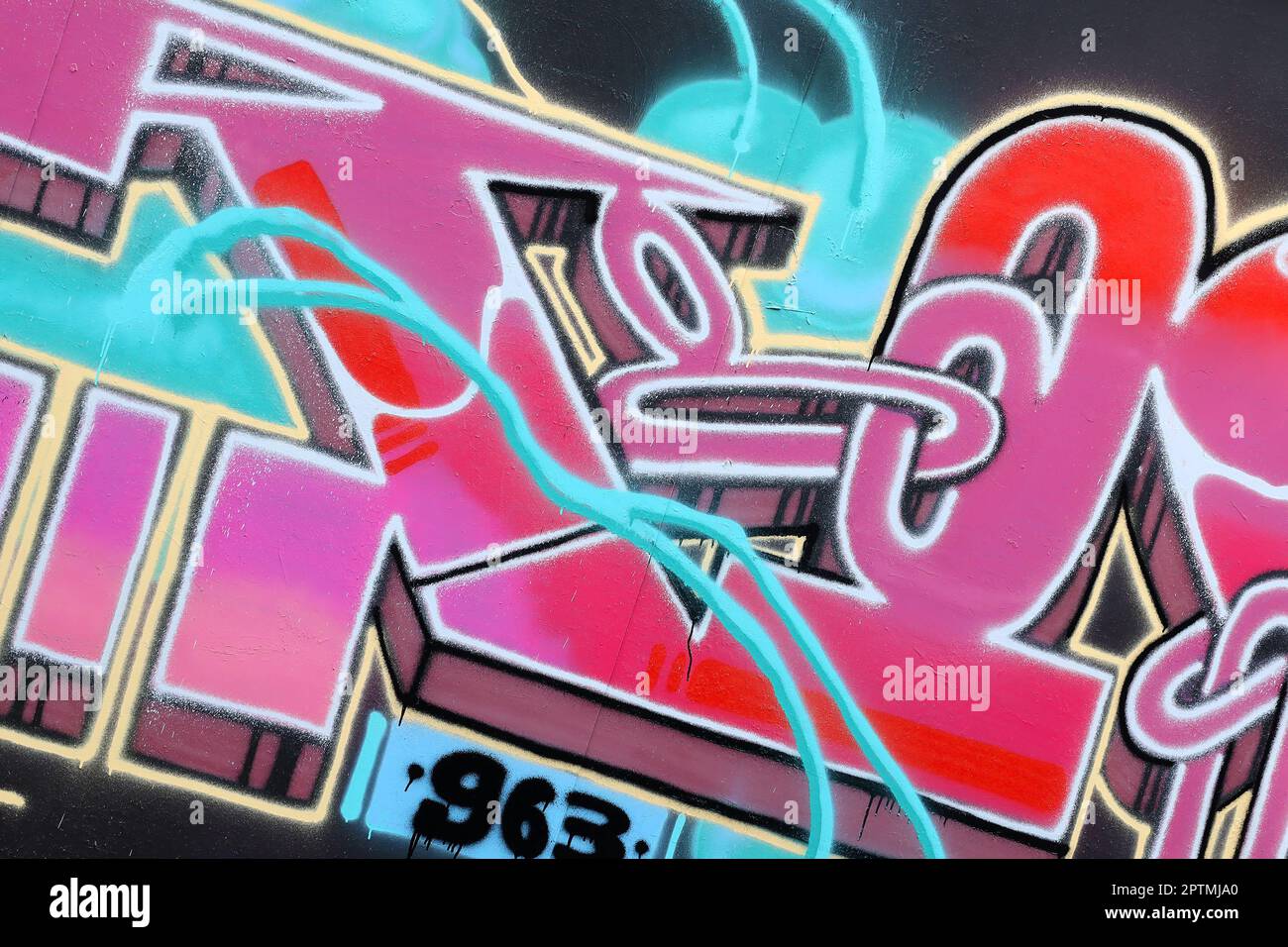 Colorful background of graffiti painting artwork with bright aerosol