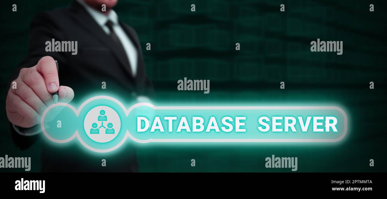 Hand writing sign Database Server, Business approach uses a database application that provides database services Stock Photo