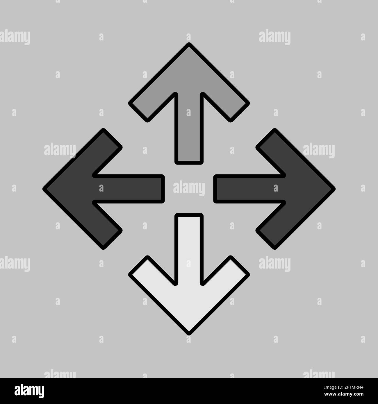 Four arrows pointing from the center vector icon Stock Vector