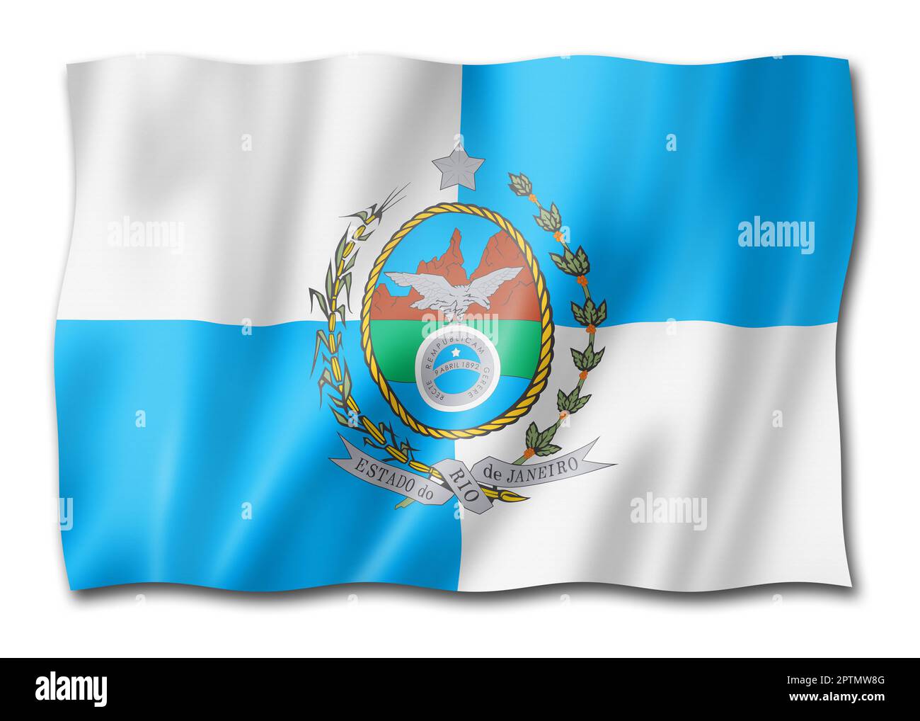 Rio De Janeiro state flag, Brazil waving banner collection. 3D ...
