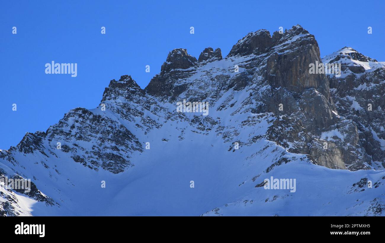 Layered mountain in Elm, Switzerland. Stock Photo