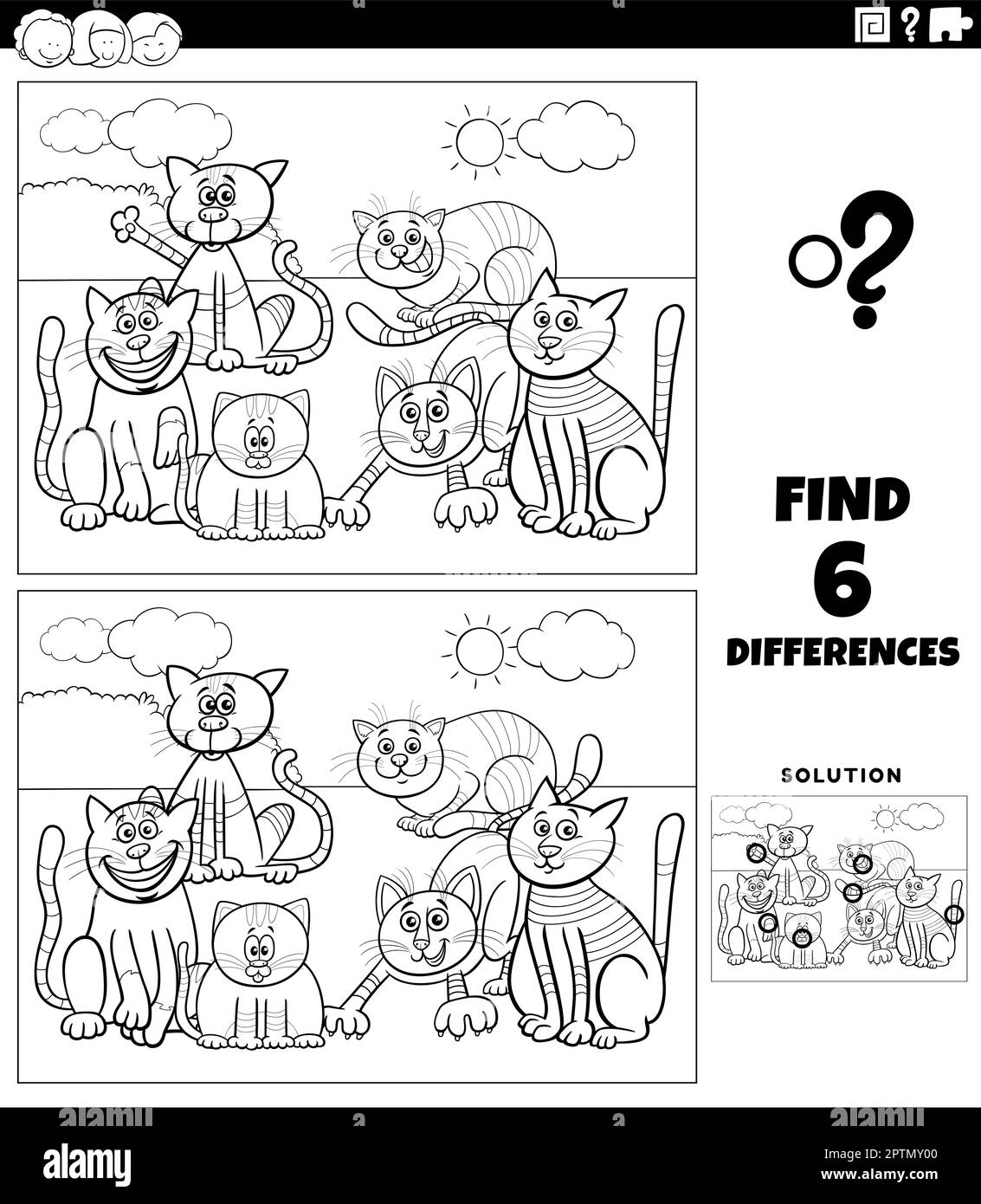 differences task with cartoon cats coloring page Stock Vector Image ...