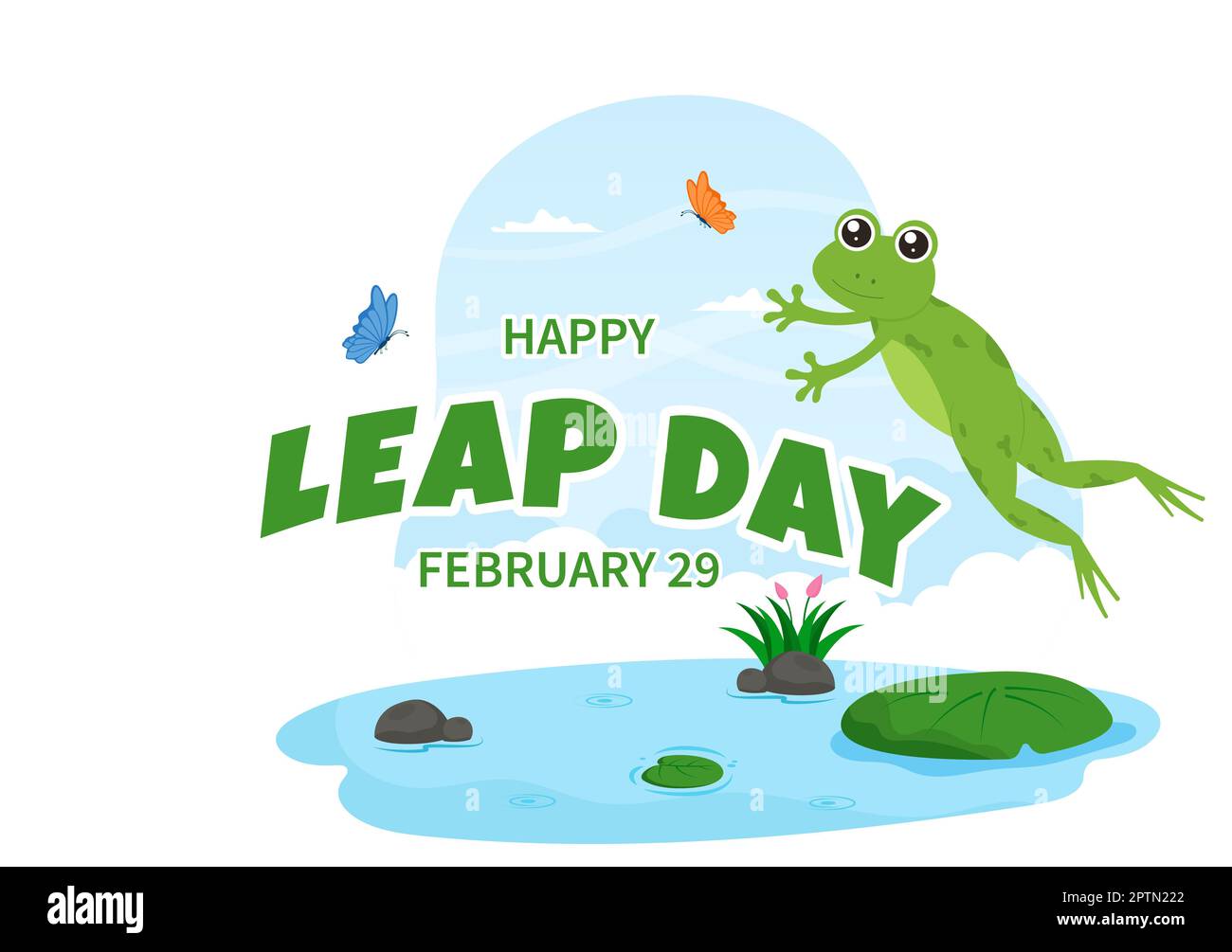 Happy Leap Day on 29 February with Cute Frog in Flat Style Cartoon Hand ...