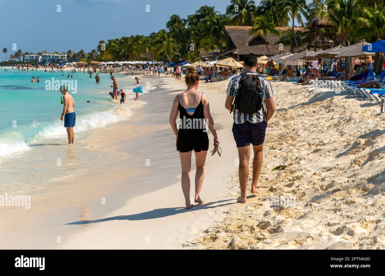 People on Playa Norte beach, Isla Mujeres, Caribbean Coast, Cancun, Quintana Roo, Mexico Stock Photo