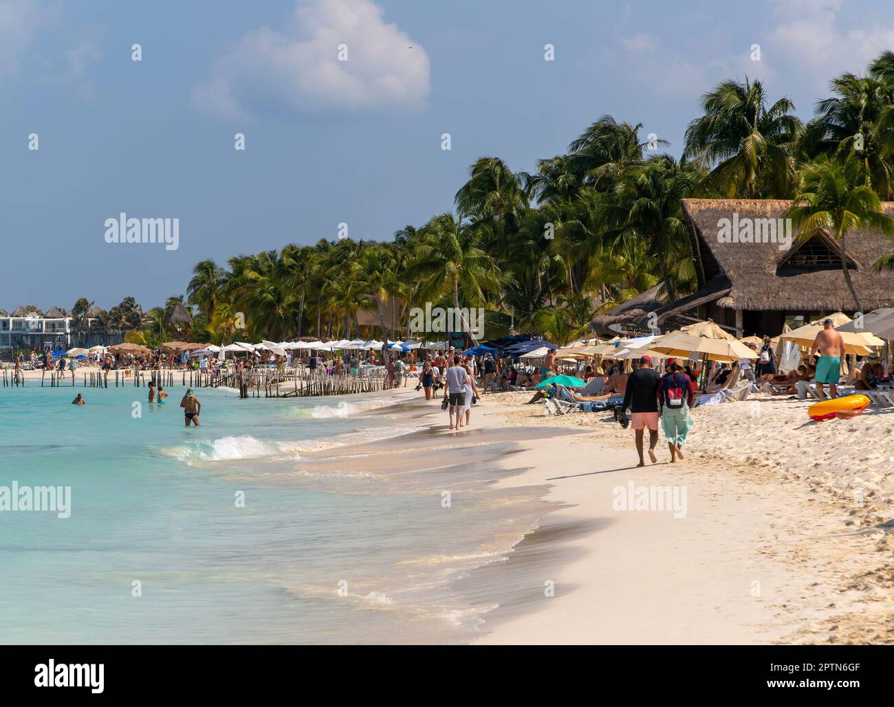 People on Playa Norte beach, Isla Mujeres, Caribbean Coast, Cancun, Quintana Roo, Mexico Stock Photo