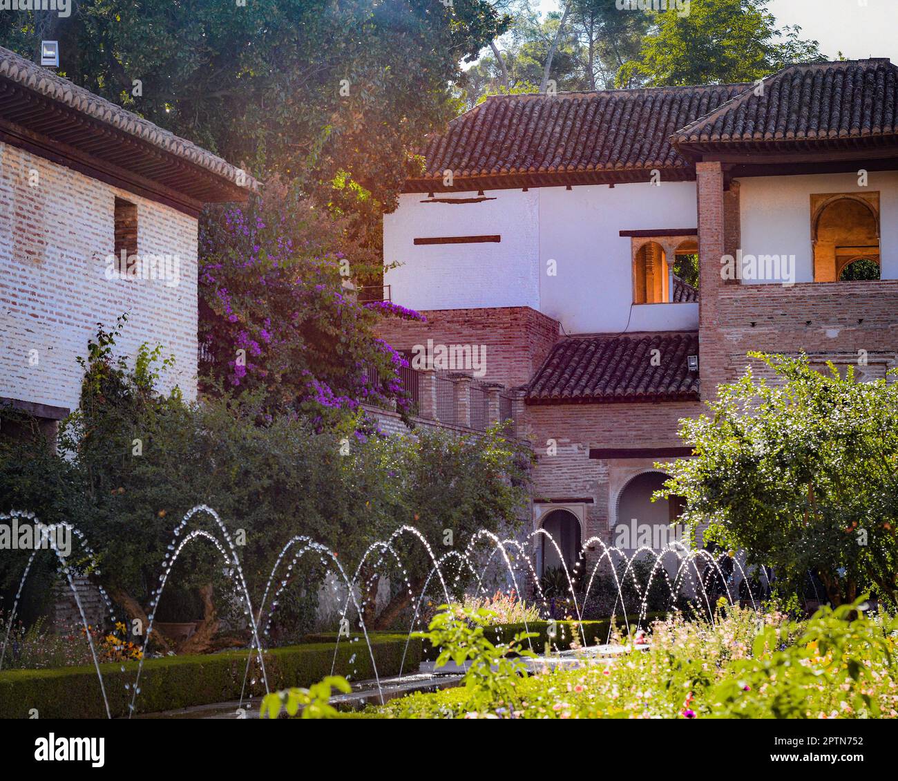 gardens and fountain of the alhambra in Granada Stock Photo