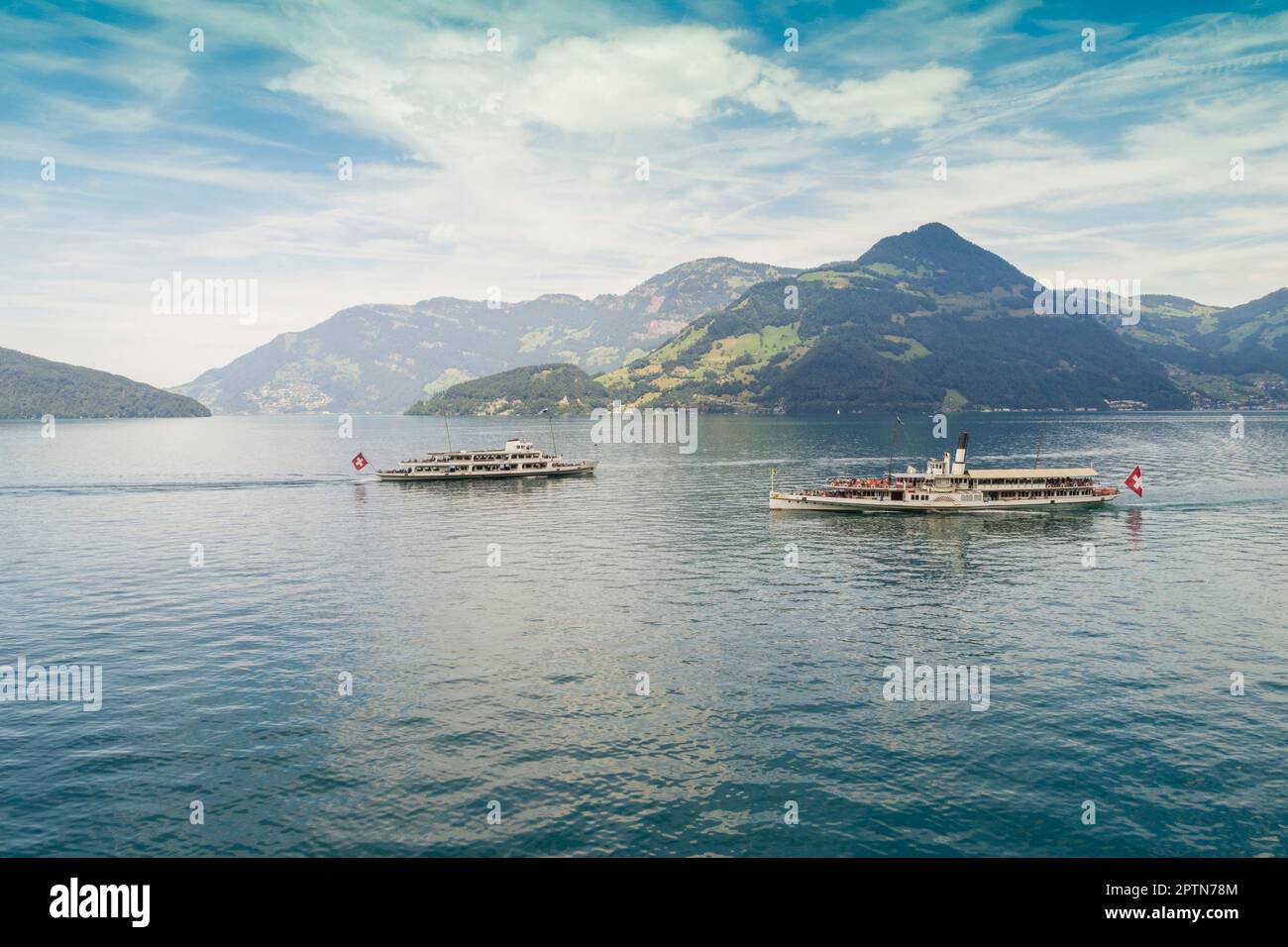 Aerial view of Lucerne lake with ferries, Lucern, Switzerland Stock Photo