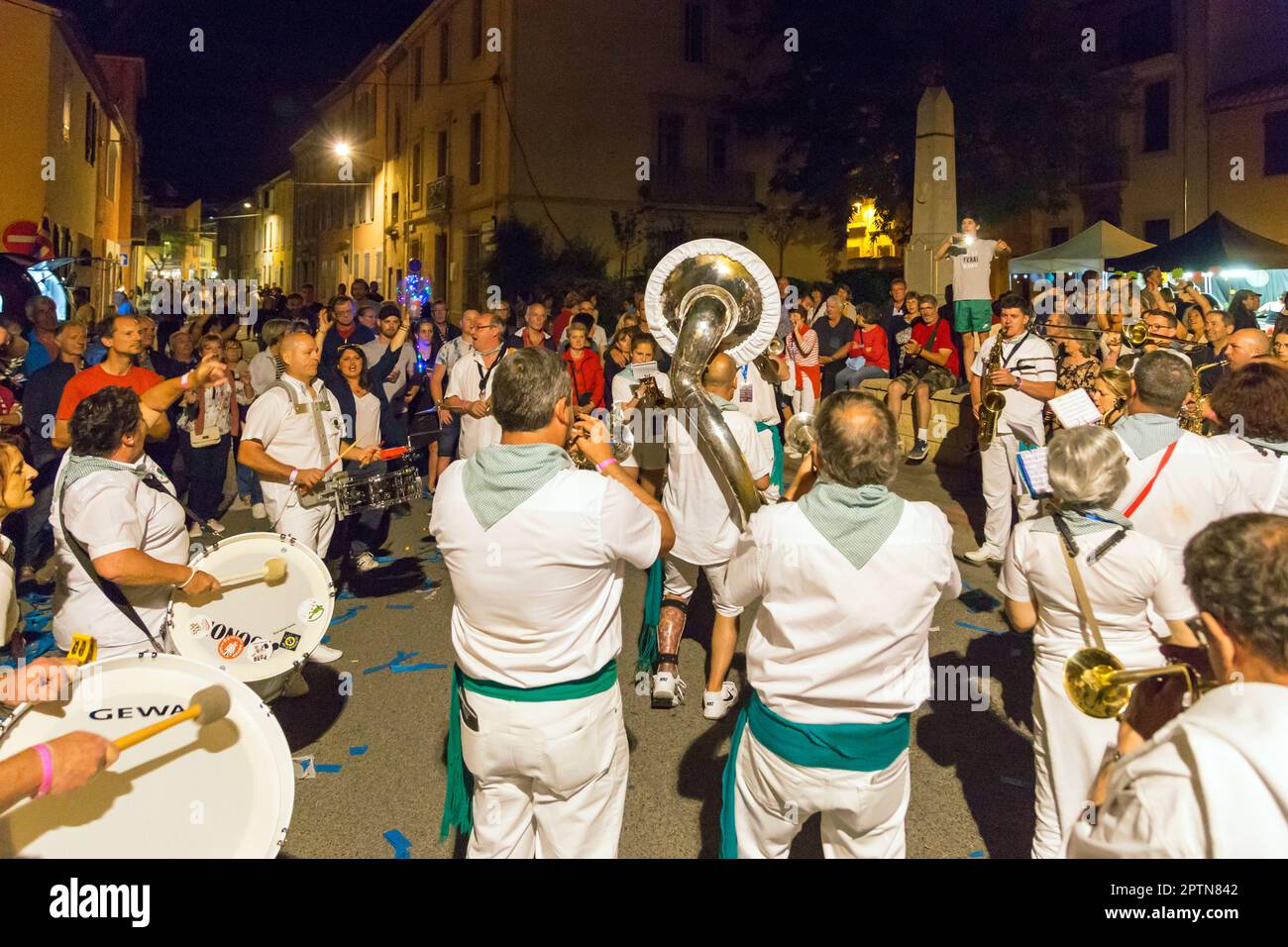Wandering of 'BiezBat Banda' during the Sol Y Fiesta festival.Occitanie, France Stock Photo