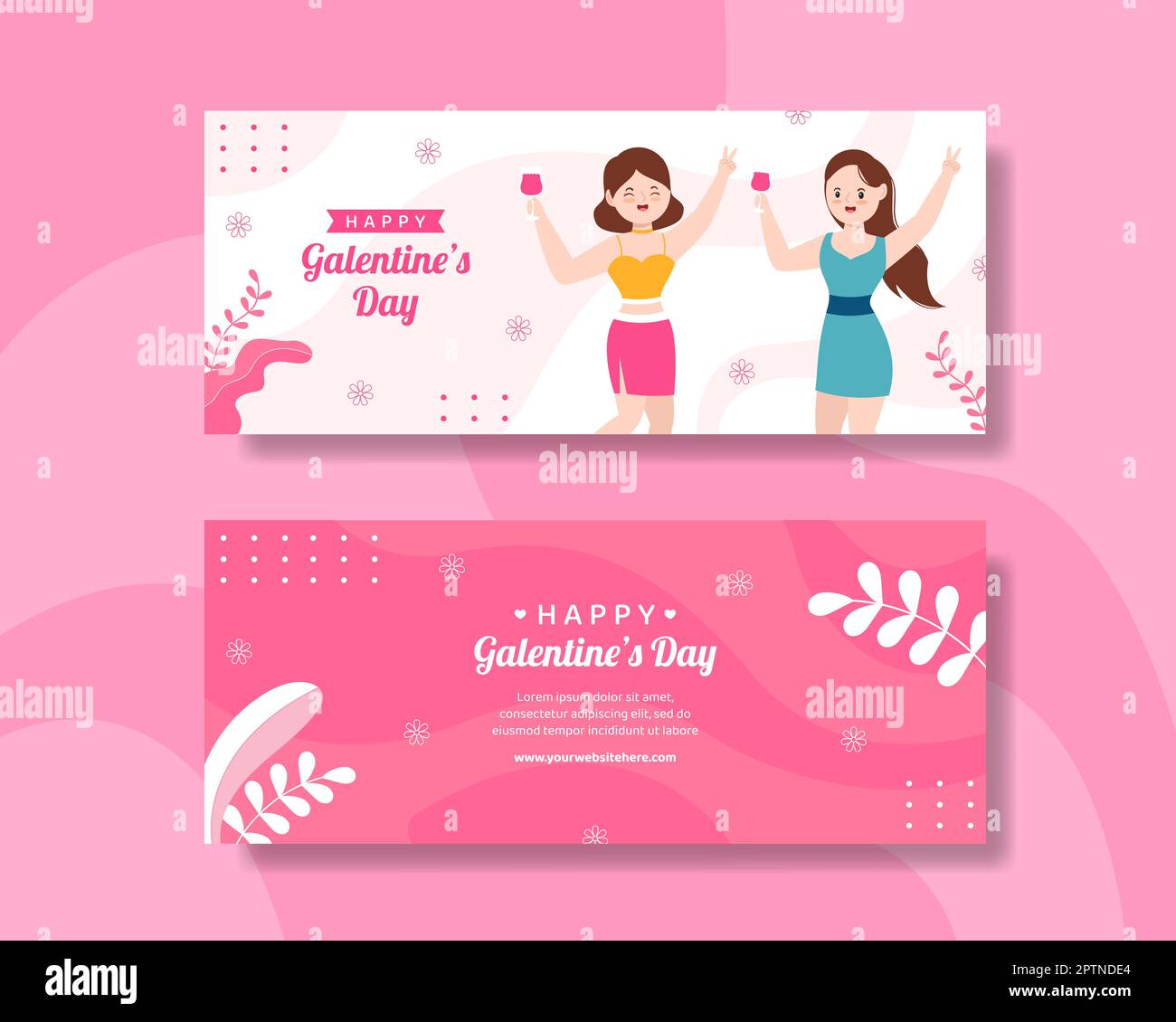 Happy Galentines Day Banner Flat Cartoon Hand Drawn Templates Illustration Stock Vector